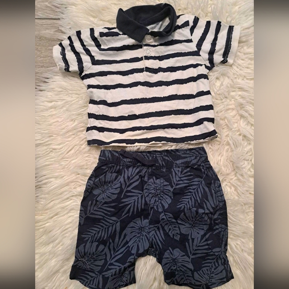 Brand New Joe Fresh Striped Polo and Leaf Print Shorts Set